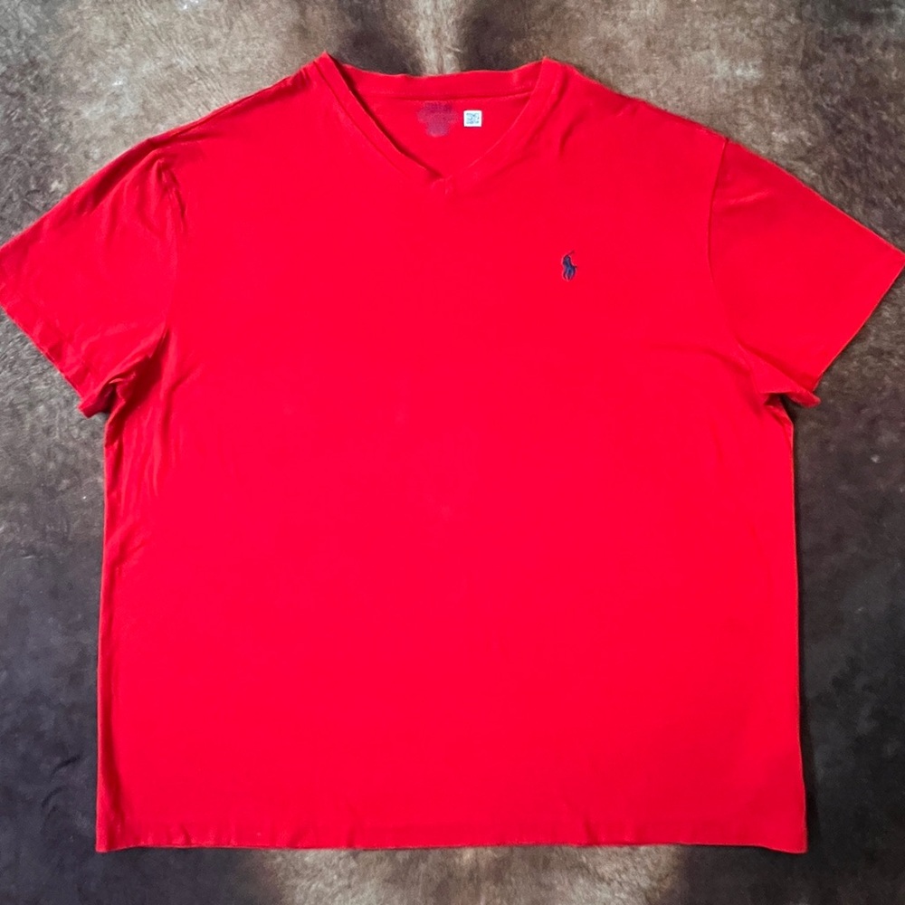 Ralph Lauren Red V‑Neck Short Sleeve Tee with Navy Pony